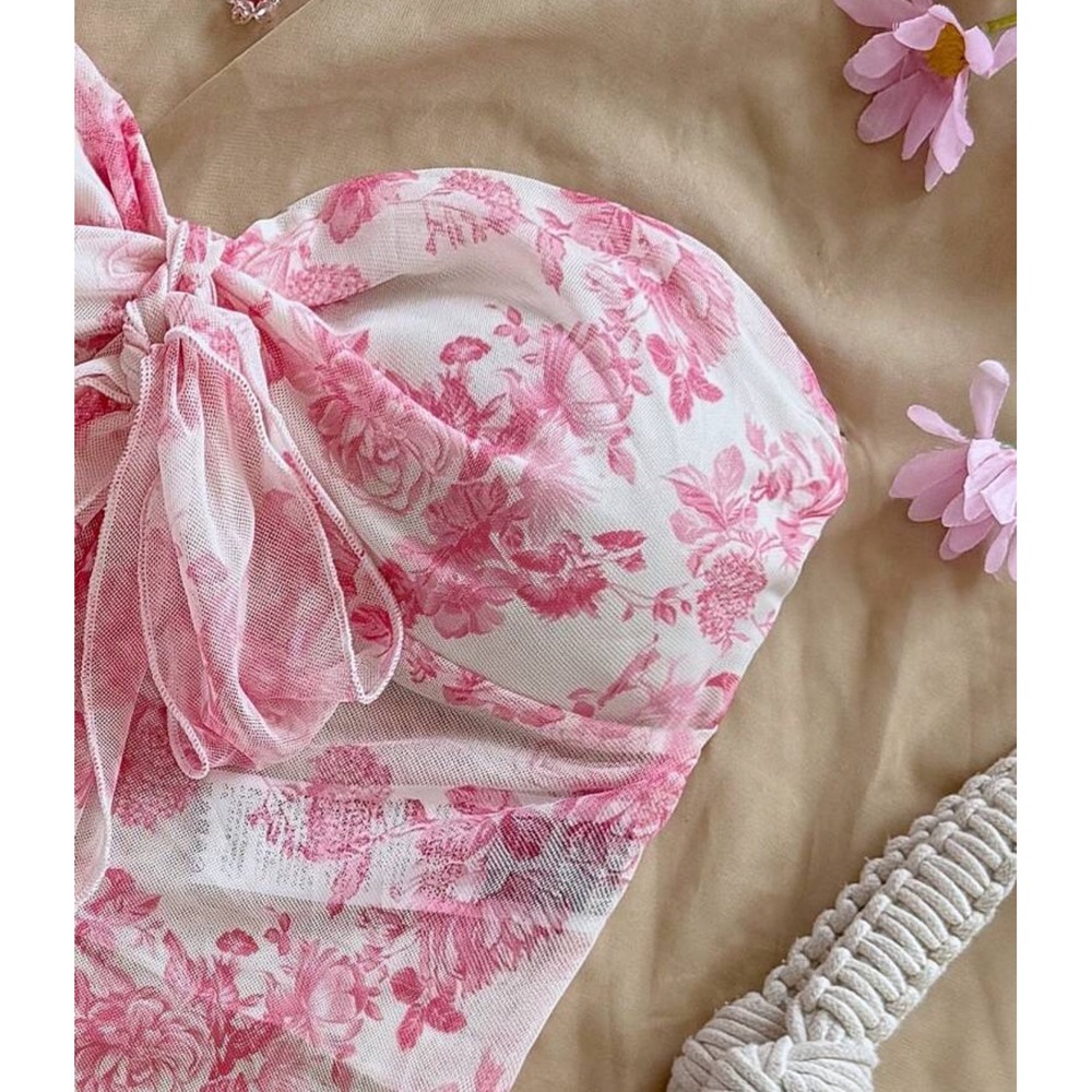 Floral Pink Strapless Top Size L - Picture 3 of 4